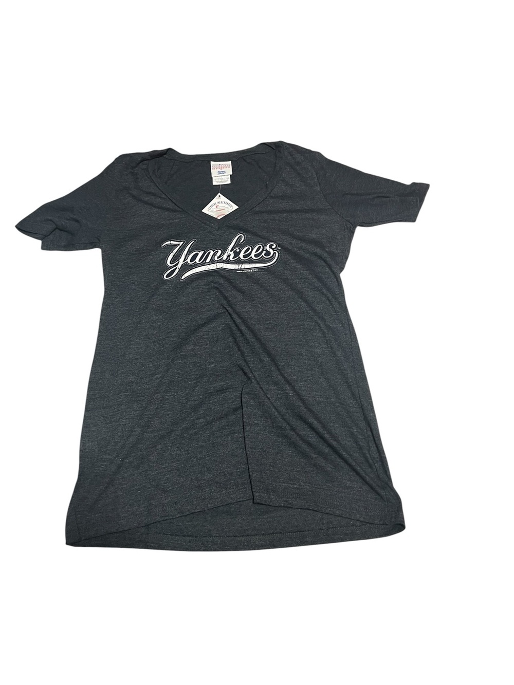 Genuine Merchandise Women's Charcoal V-Neck 'Yankees' Short Sleeve Tee